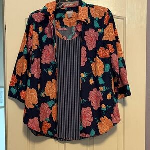 Chico's Vibrant Floral Top with Orange and Teal
